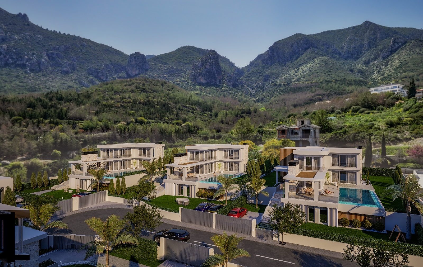Karmi Villas — Burak Başlılar geliştirmesi, havadan yerleşim görünümü
