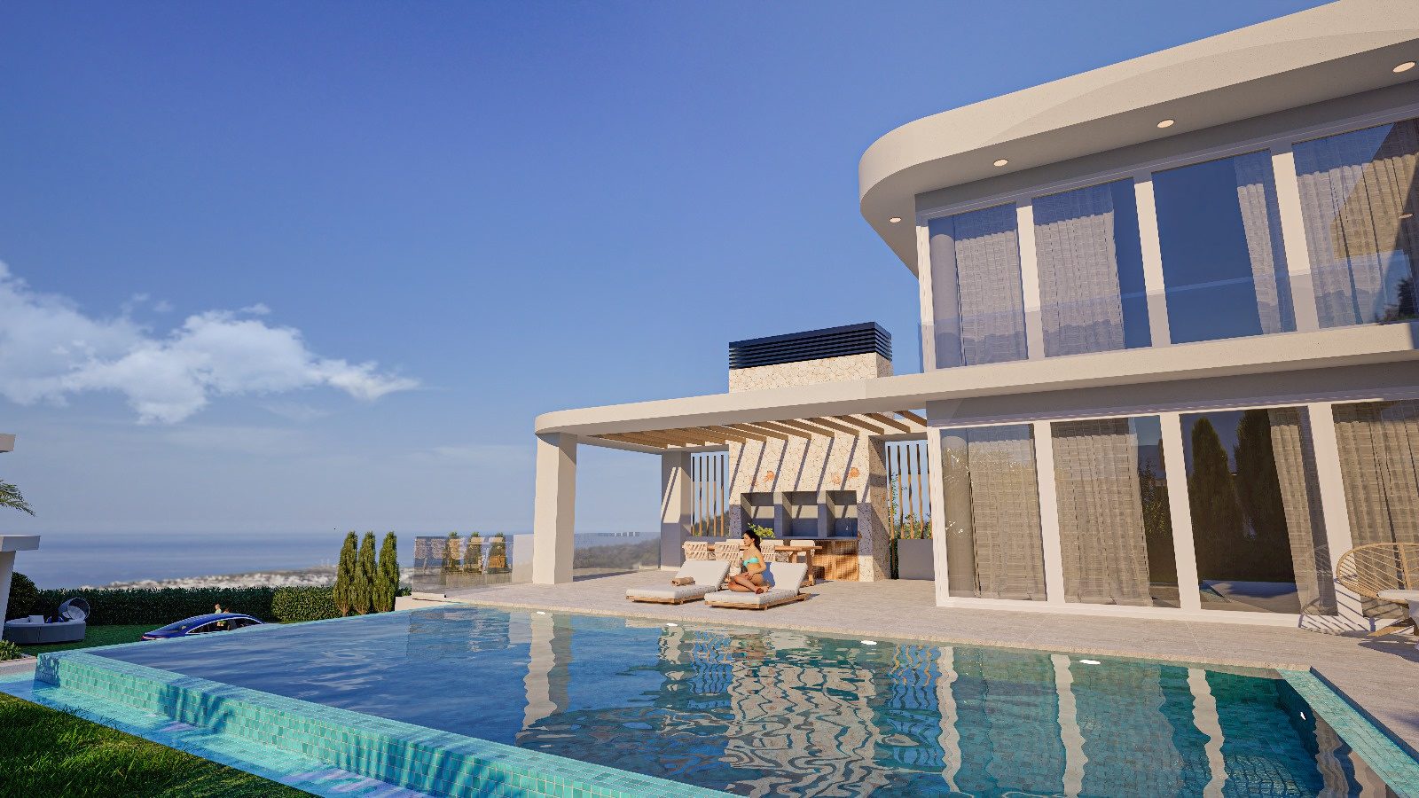 Karmi Villas — infinity havuz ve teras, Akdeniz manzarası